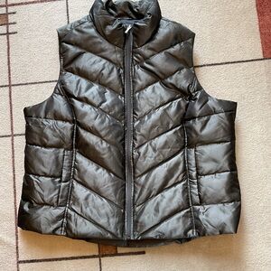 Lands' End Gunmetal Metallic Down Puffer Vest 1x